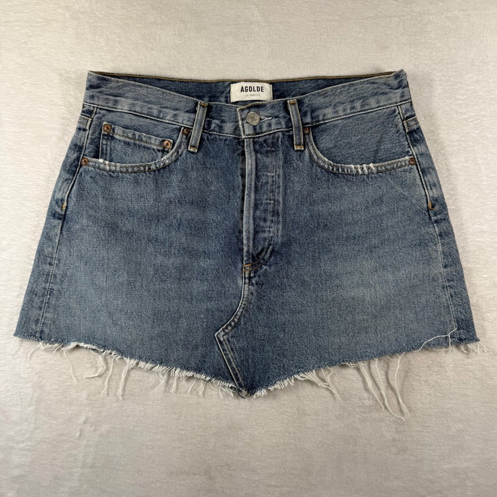 AGOLDE‎ Parker Angled Denim Mini Skirt Blue Organic Cotton 27 A9108-1206